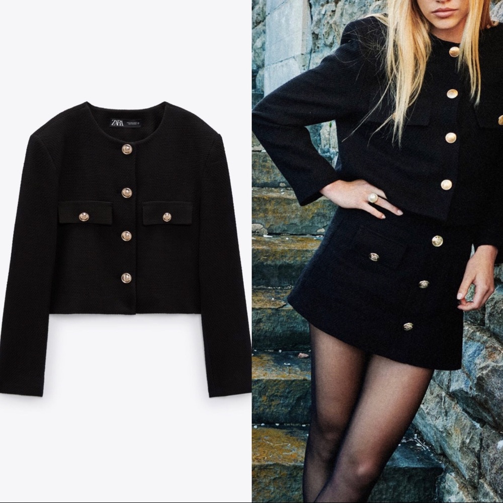 Zara gold buttons jacket, black